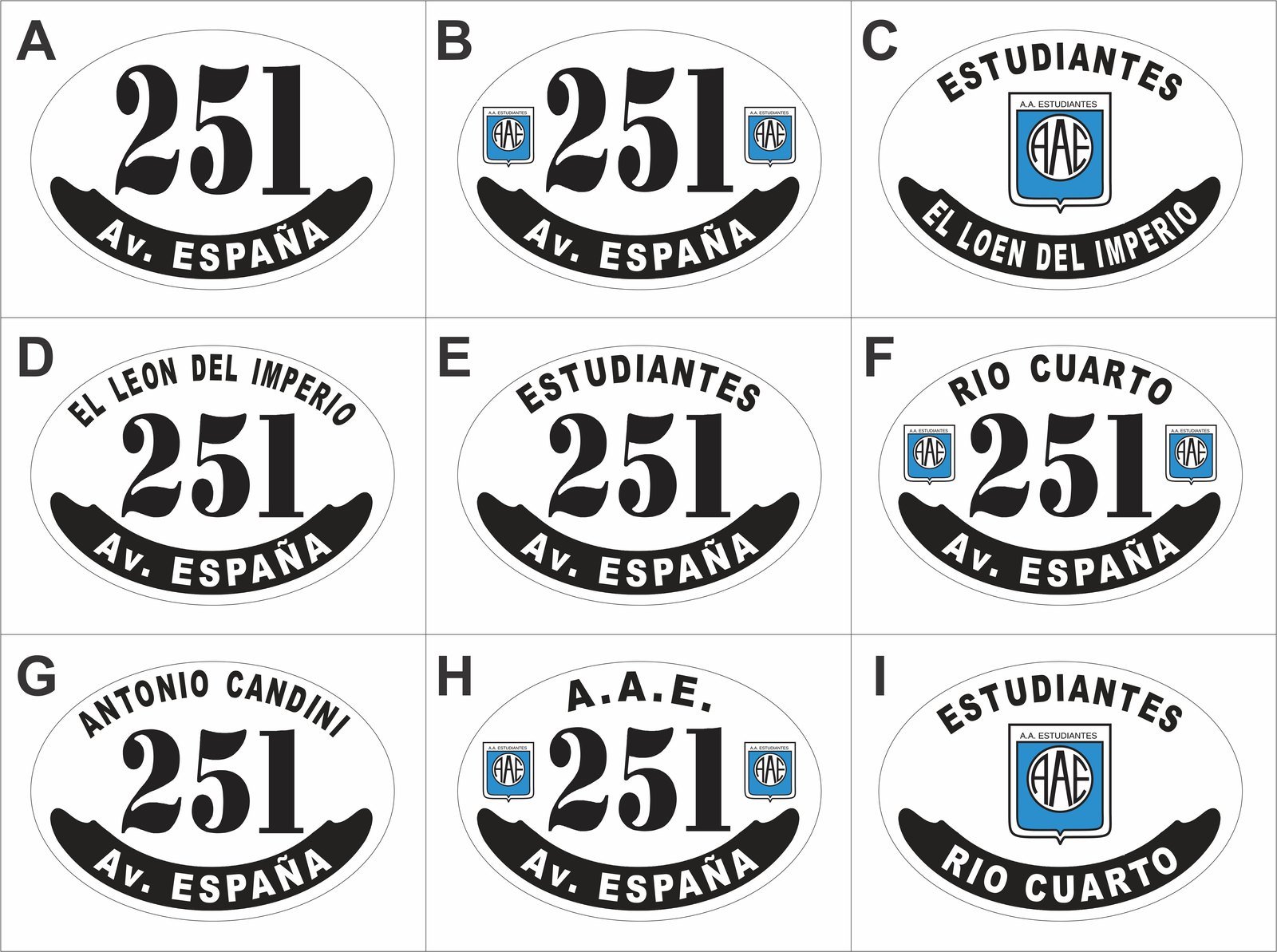 Placa Estudiantes de Río Cuarto — modelos disponibles Modelos de placa enlozada de Estudiantes de Río Cuarto