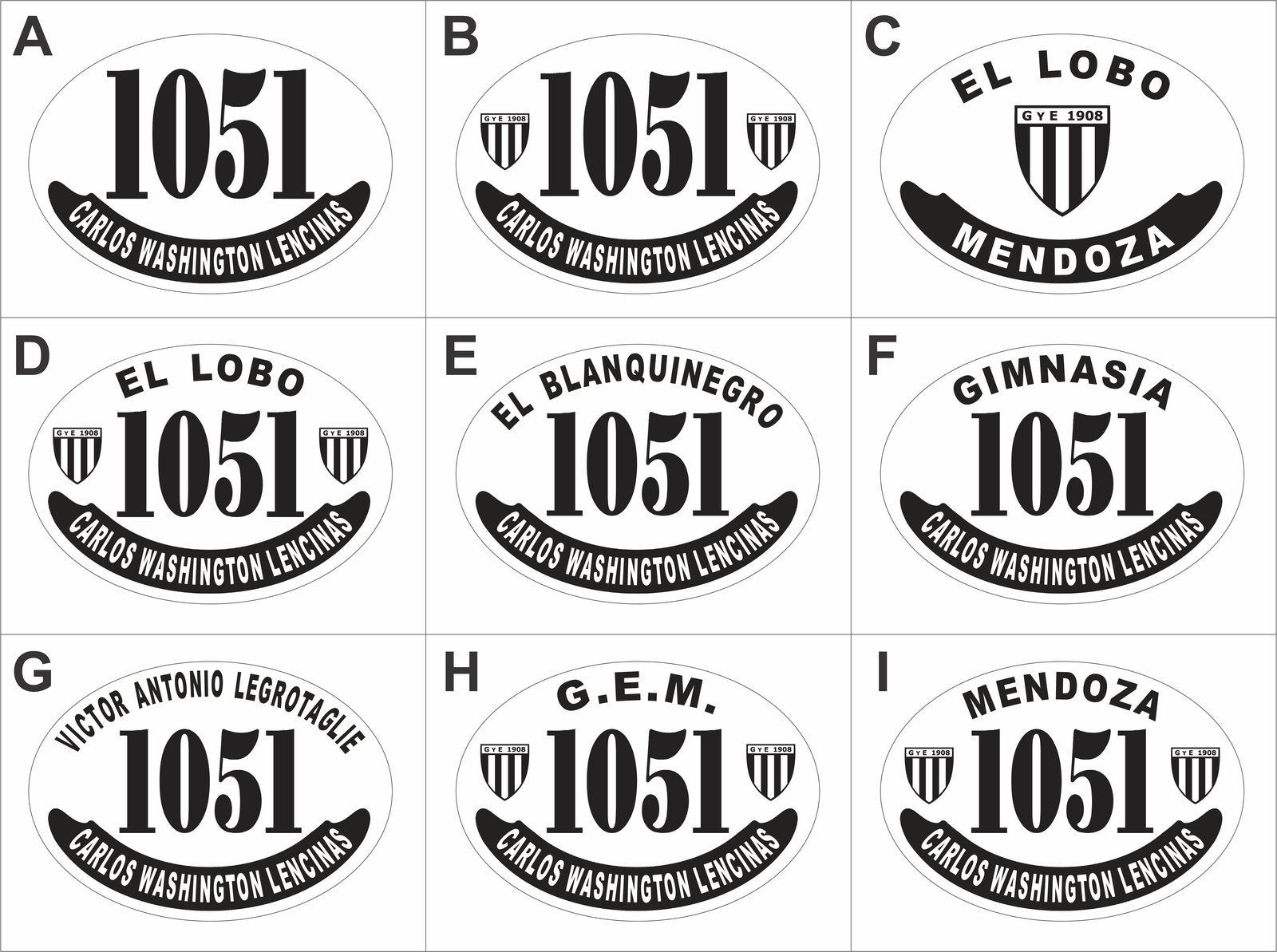 Placa Gimnasia y Esgrima de Mendoza — modelos disponibles Modelos de placa enlozada de Gimnasia y Esgrima de Mendoza
