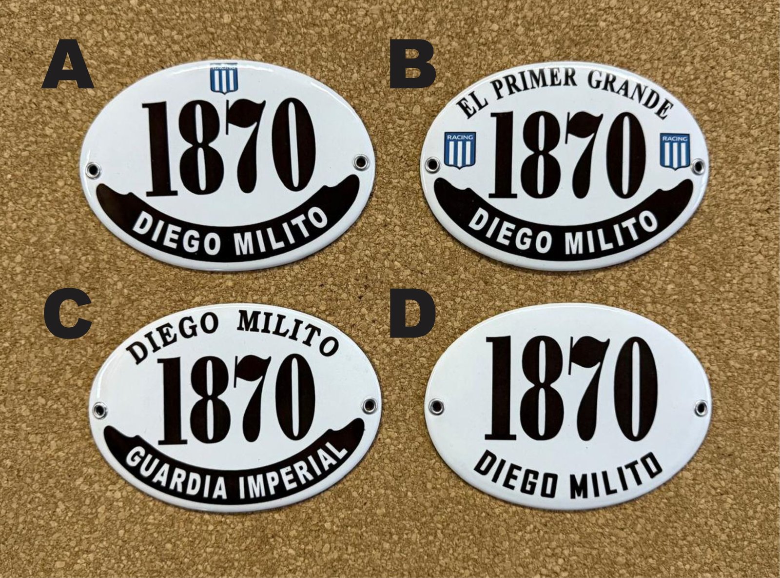 Placas Racing Club — diseños A, B, C y D